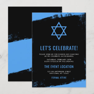 Grunge Blue Black Bar Mitzvah Reception Kaart