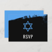 Grunge Blue Black Bar Mitzvah RSVP (Devant / Derrière)