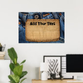 Grunge Blue Jean Denim & Leather Label Custom Poster (Thuiskantoor)