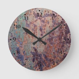 Grunge Blue Rusted Metal Pattern Clockface 1 Ronde Klok