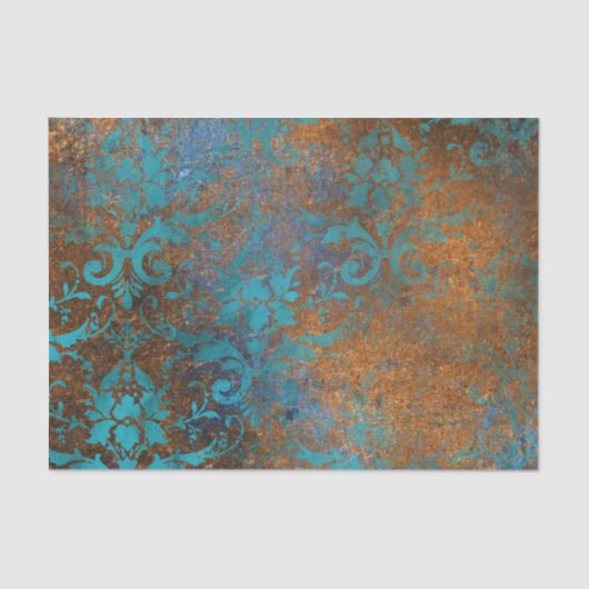 Grunge Brown Blue Floral Decorative Pattern Tissuepapier (Voorkant)