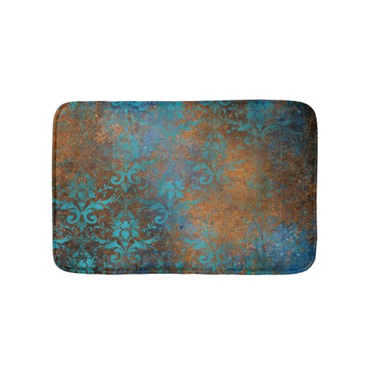 Grunge Bruin Blauw Bloemendecoratie Luxe Patroon Badmat (Voorkant)