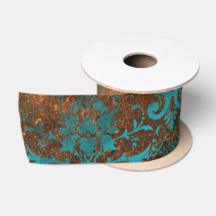 Grunge Bruin Blauw Bloemendecoratie Luxe Patroon Lint