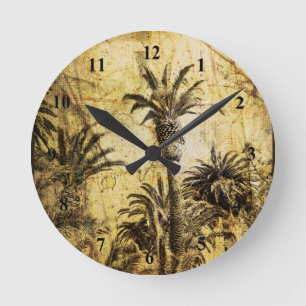 Grunge California Palm Trees Round Wall Clock Ronde Klok