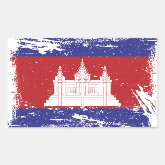 Grunge Cambodia Flag Rechthoekige Sticker (Voorkant)