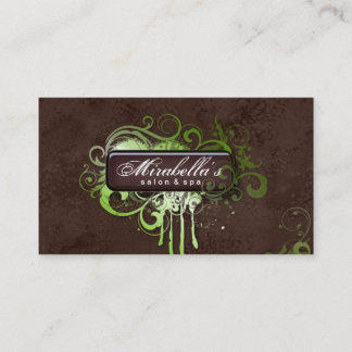 Grunge Carte de visite Flower Salon Spa Lime Brown