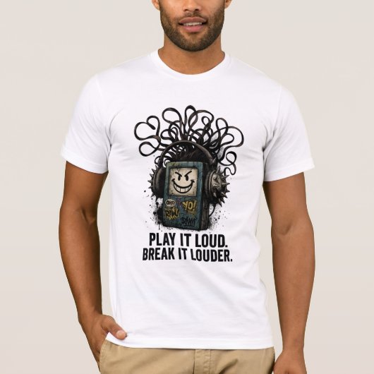 Grunge Cassette Player with Spiked Headphones T-shirt (Voorkant)