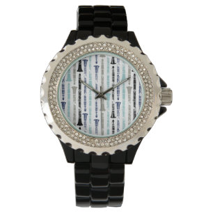 Grunge Clarinets - Blauw en grijs Horloge