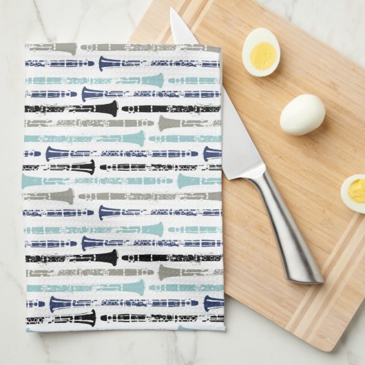 Grunge Clarinets - Blauw en grijs Theedoek (Quarter Fold)
