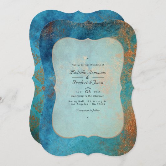 Grunge Copper Patina en Turquoise QR Code Wedding Kaart (Voorkant / Achterkant)