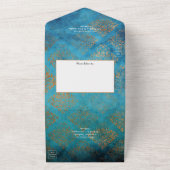 Grunge Copper Patina en Turquoise Wedding All In One Uitnodiging (Buitenkant)