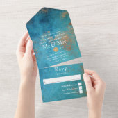 Grunge Copper Patina en Turquoise Wedding All In One Uitnodiging (Afscheurbaar)