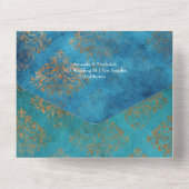 Grunge Copper Patina en Turquoise Wedding All In One Uitnodiging (Achterkant)