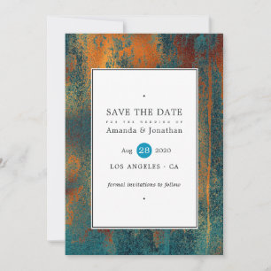 Grunge Copper Patina en Turquoise Wedding Save The Date