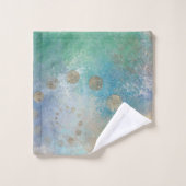 Grunge Côtière | Aquarelle bleu et vert or (Gant de toilette)