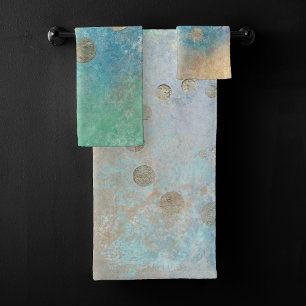 Grunge Côtière Aquarelle bleu et vert or