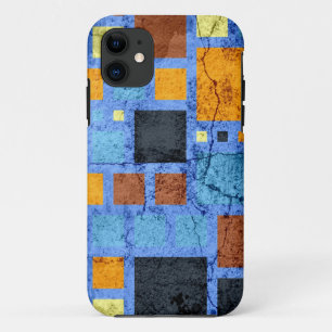 Grunge Cracked Retro Modern Squares Patroon iPhone 11 Hoesje