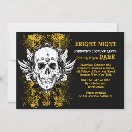 Grunge Crâne Fright Night Black Invitation (Devant)