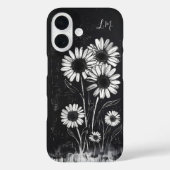 Grunge Daisy Zwart Wit Monogram Aangepaste naam Case-Mate iPhone Case (Achterkant)