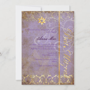 Grunge Damask Bat Mitzvah/lila/goud Kaart