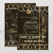 Grunge Damask Bat Mitzvah/zwart/goud Kaart (Voorkant / Achterkant)