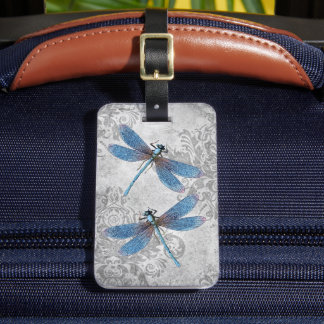  Grunge Damask Dragonflies Bagagelabel