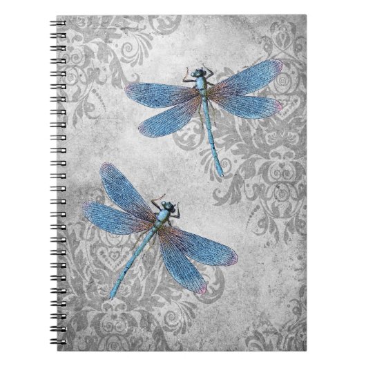  Grunge Damask Dragonflies Notitieboek (Voorkant)