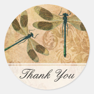  Grunge Damask Dragonflies Ronde Sticker