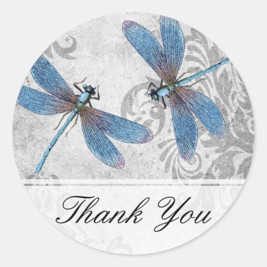  Grunge Damask Dragonflies Ronde Sticker (Voorkant)
