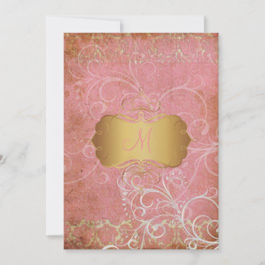  grunge damask/monogram Wedding Invitting Kaart (Voorkant)