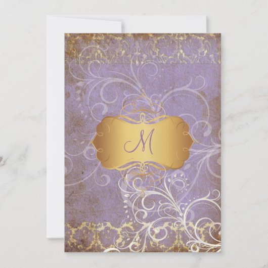  grunge damask/monogram Wedding Invitting Kaart (Voorkant)
