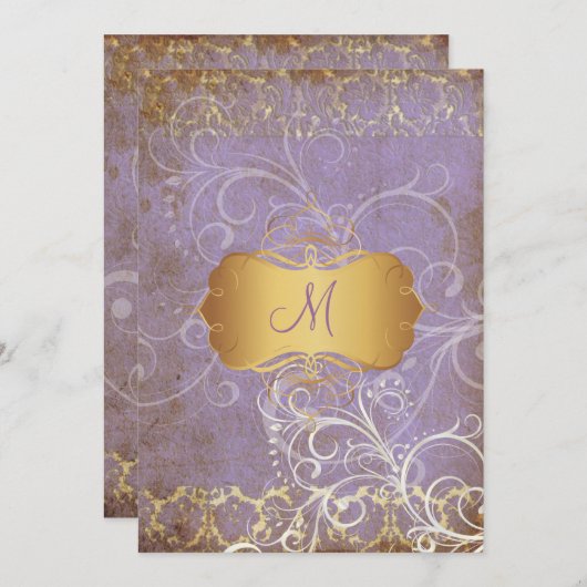  grunge damask/monogram Wedding Invitting Kaart (Voorkant / Achterkant)