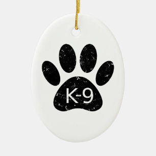 Grunge Distress Dog Paw K-9 Keramisch Ornament