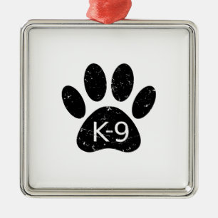 Grunge Distress Dog Paw K-9 Metalen Ornament