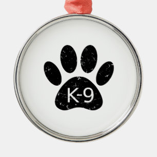 Grunge Distress Dog Paw K-9 Metalen Ornament