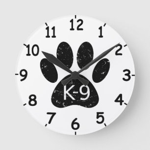 Grunge Distress Dog Paw K-9 Ronde Klok