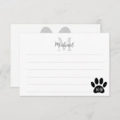 Grunge Distressed Dog Paw K-9 Lined Monogram Notitiekaartje (Voorkant / Achterkant)