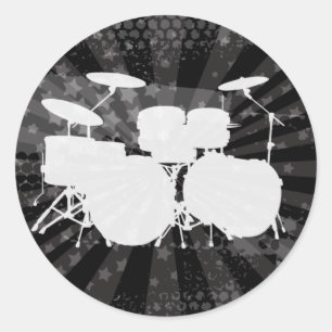 Grunge Drums Black Burst Ronde Sticker