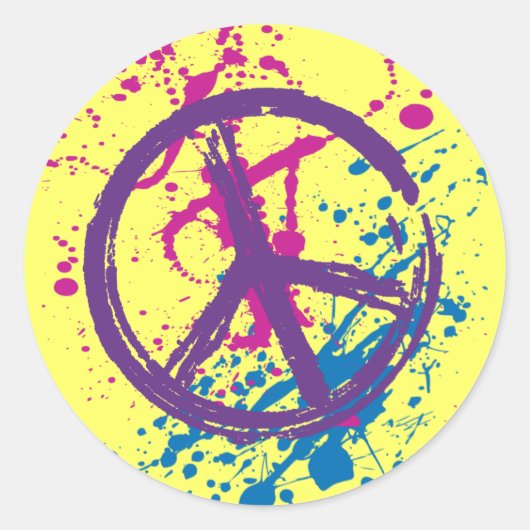 GRUNGE EN SPLATTER VREDESTEKEN RONDE STICKER (Voorkant)