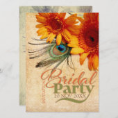 Grunge Été Peacock plume Invitation de la fête de  (Devant / Derrière)