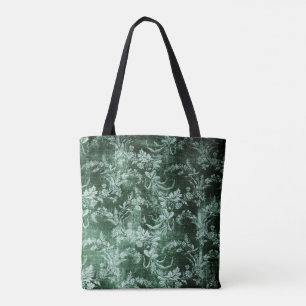 Grunge floraalpatroon in donkergroen tote bag