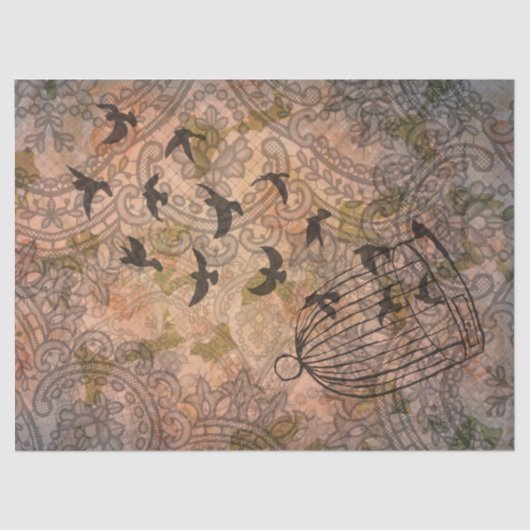 Grunge Floral Birdcage  Lace Tissue Paper Tissuepapier (Voorkant)