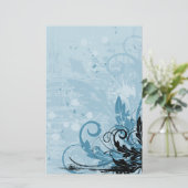 Grunge Floral Design - Light Blue Briefpapier (Staand voorkant)