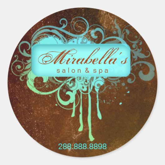 Grunge floral sticker salon spa bleu brun (Devant)