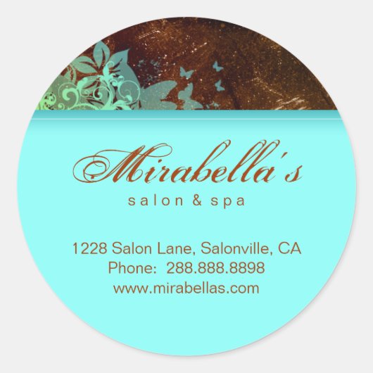 Grunge floral sticker salon spa bleu brun 2 (Devant)