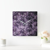 Grunge florale patronen in cool donker paars vierkante klok (Huis)