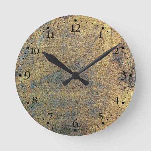 Grunge Geel en Blauw Rusted Clockface 1 Zwart Ronde Klok (Voorkant)