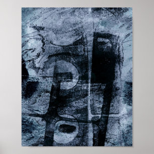 Grunge geverfde graffiti Donkere marine en Denim Poster