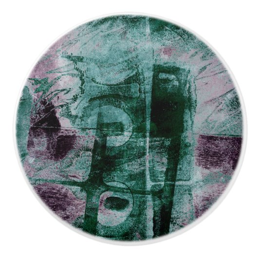 Grunge geverfde graffiti | Moody Plum Paars Green Keramische Knop (Voorkant)