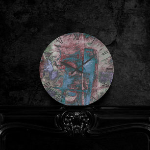 Grunge geverfde graffiti Rust Red Blue Taupe Ronde Klok